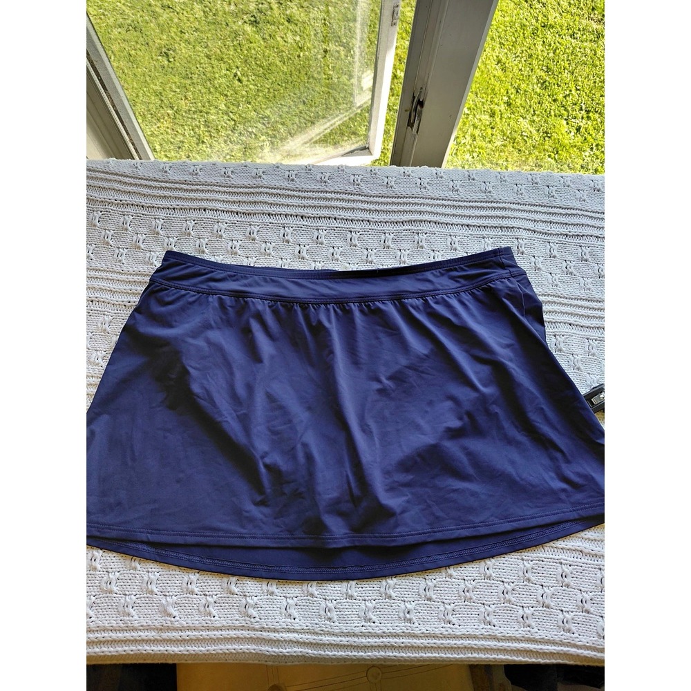 100- Lands' End Women's Blue Swim Skirt Skort w/ Built-In Bikini Bottom 18W
